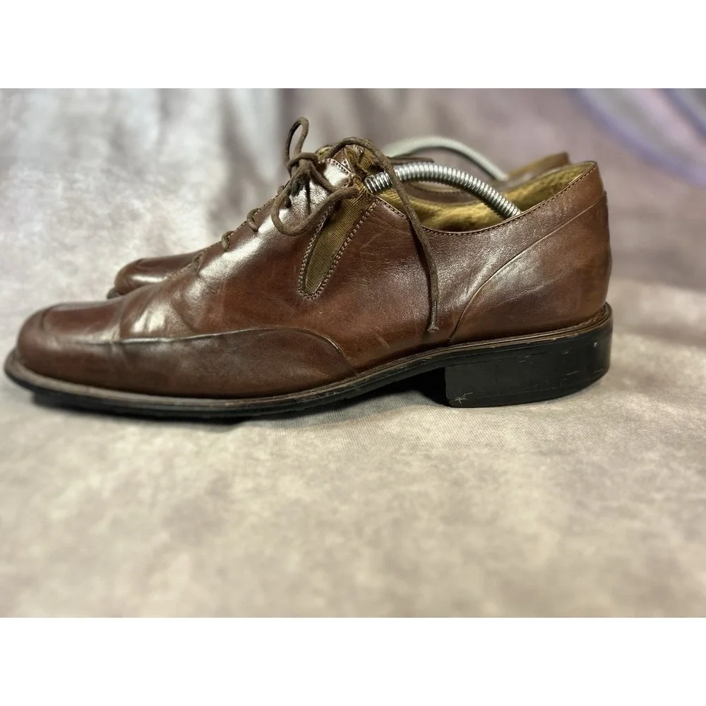 Fratelli Select Men's 11M Brown Leather Oxford Dress Shoes Square Toe Lace Up